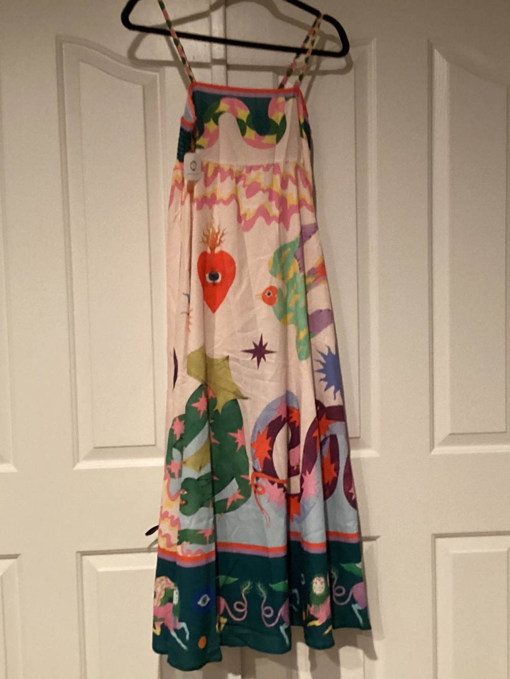 Jan Ping Women Abstract Design Dress, Size Medium, Color Green Multi Color